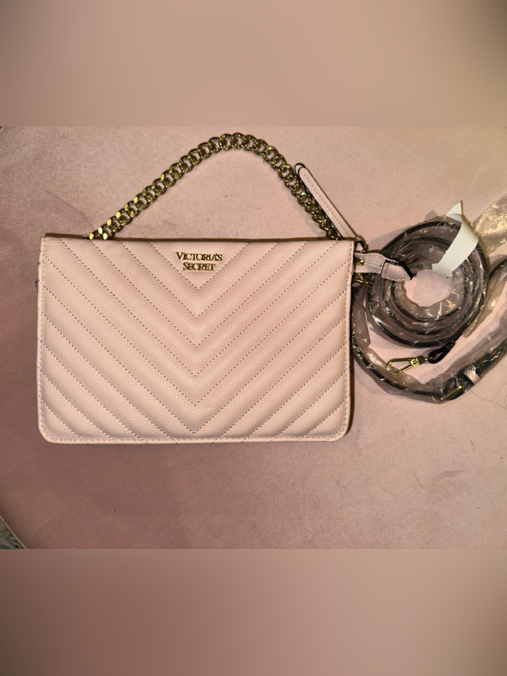 Victoria's Secret Pale Pink Quilted Chain Crossbody